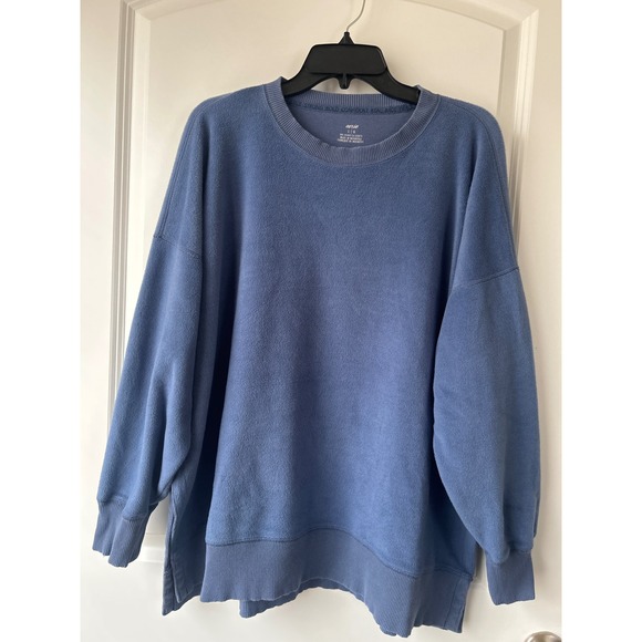 aerie Tops - Aerie Oversized Blue Fleece Crewneck Sweatshirt Side Slits Large